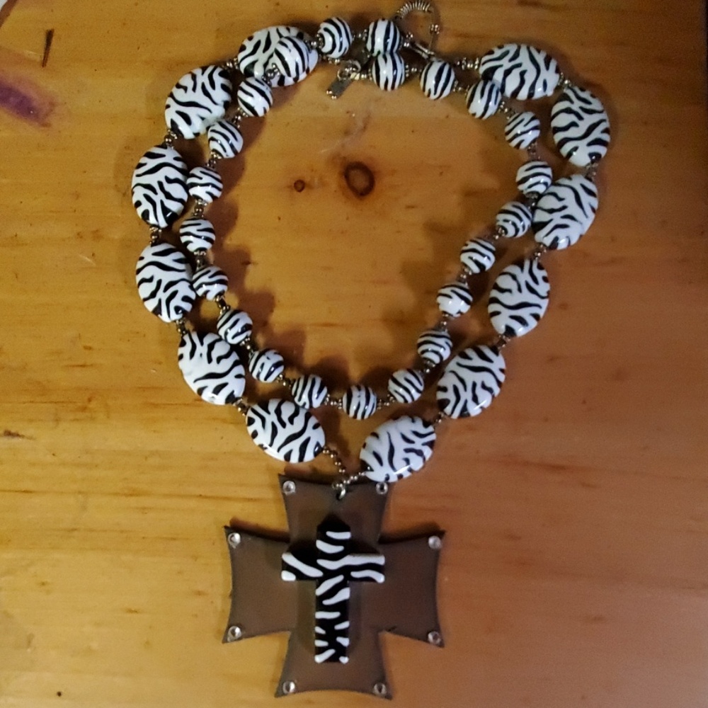 Western Zebra Print Cross Necklace